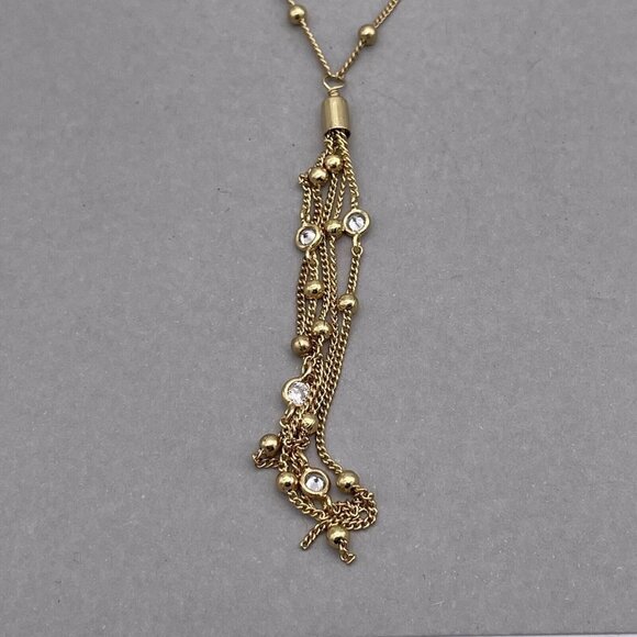 Ettika 14k Gold Plated Layered Chain Drop Tassel Necklace 15 to 19 in - Picture 4 of 7